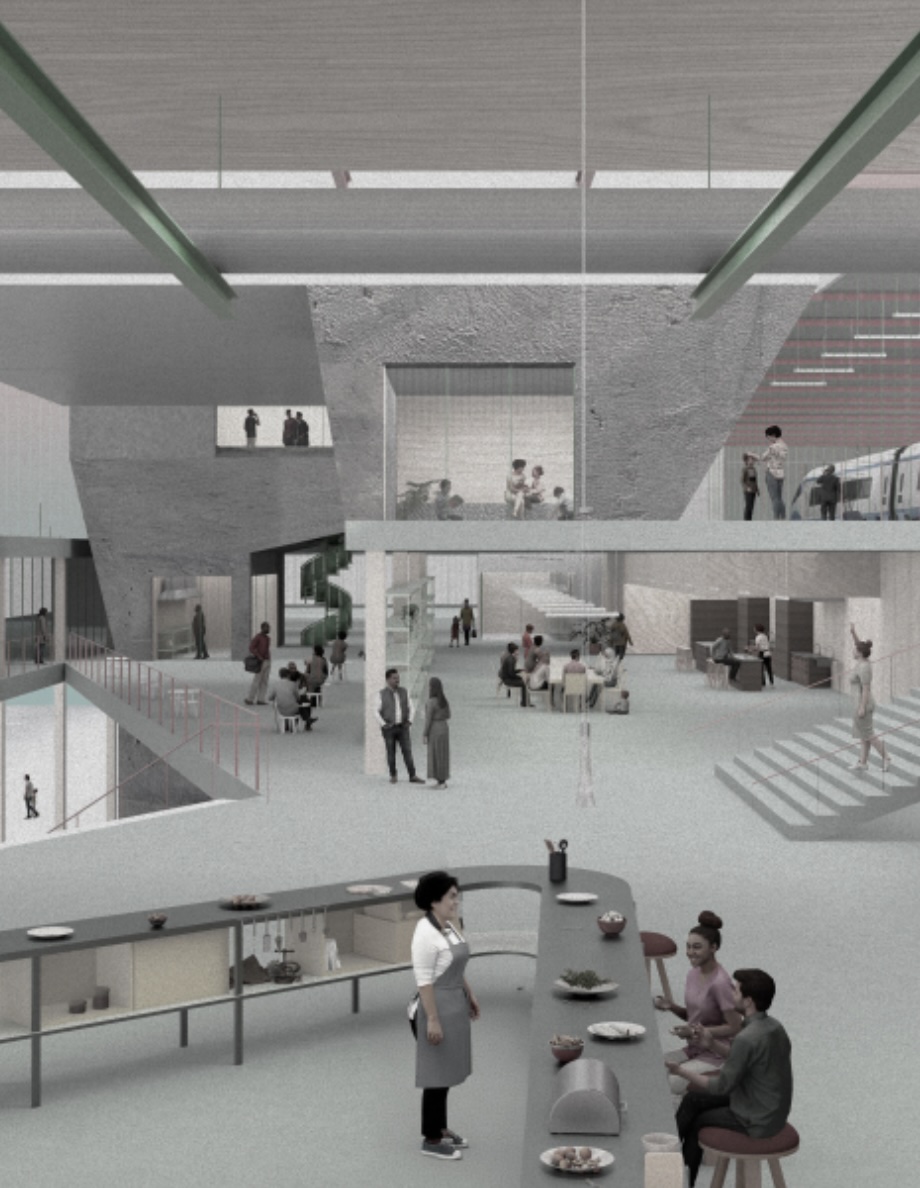 Restaurant and gathering space at rail station